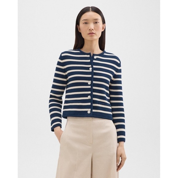 Theory Sweaters - Theory Striped Cropped Jacket in Cotton Bouclé Size M NWOT Pristine